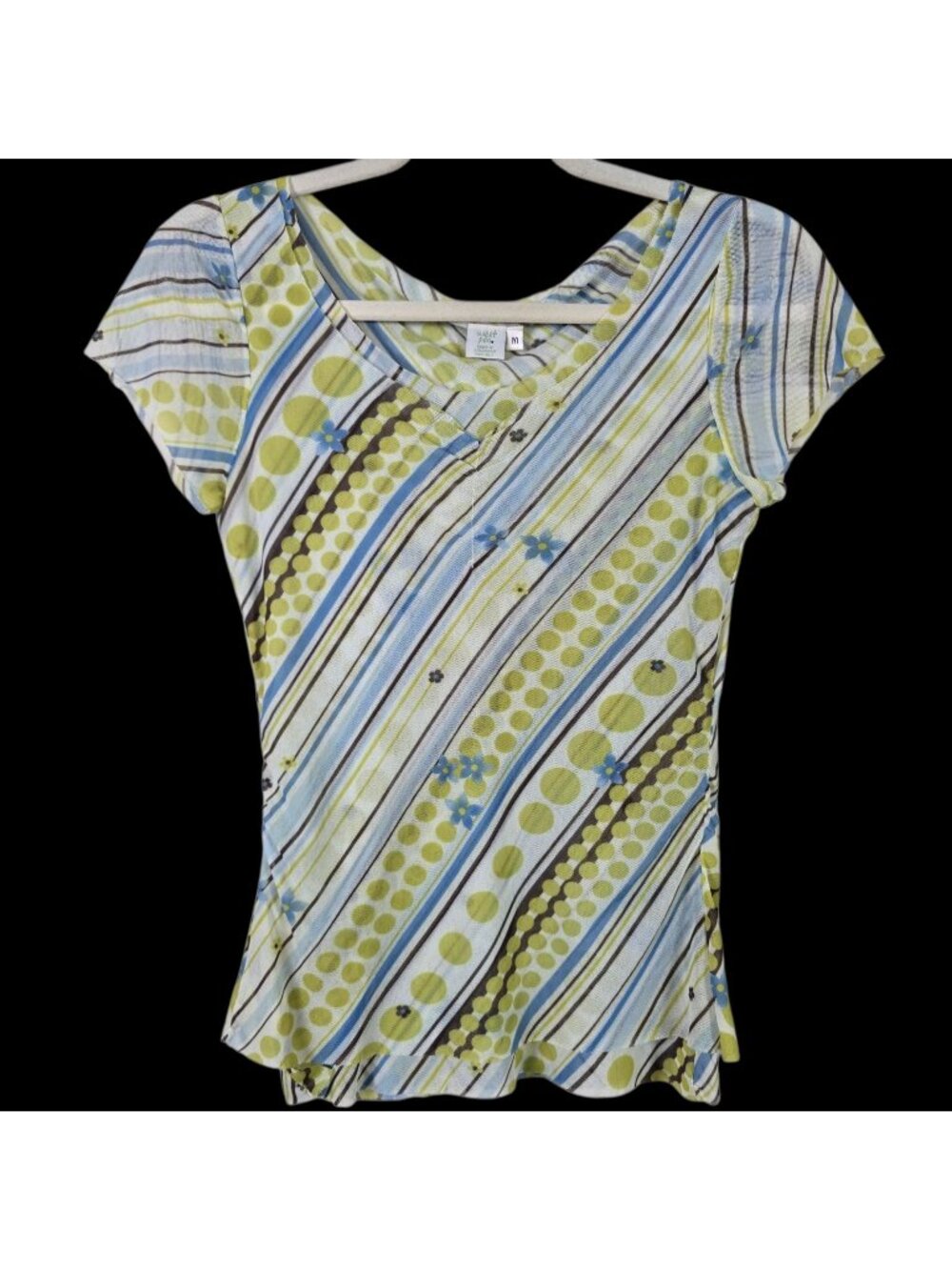 Y2K Sweet Pea Womens Blue Green Mesh Floral Polka Dot Retro Bratz Coquette Top M